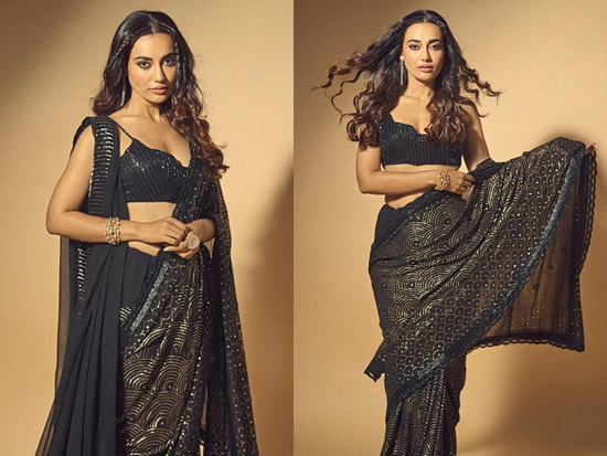 Sizzling Looks Of Surbhi Jyoti In Black Saree